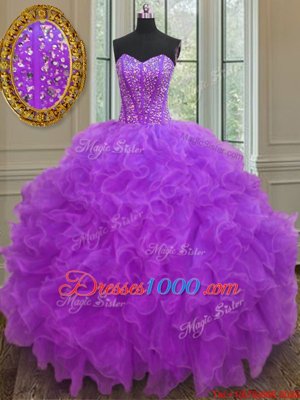 Fantastic Purple Quinceanera Dresses Military Ball and Sweet 16 and Quinceanera and For with Beading and Ruffles Sweetheart Sleeveless Lace Up