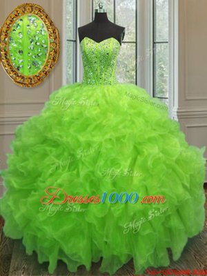 Trendy Floor Length Ball Gowns Sleeveless Yellow Green Quinceanera Dresses Lace Up