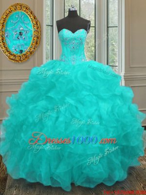 Elegant Sweetheart Sleeveless Lace Up Vestidos de Quinceanera Aqua Blue Organza
