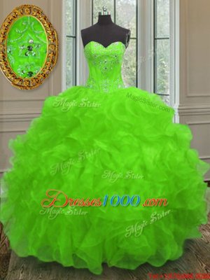 Free and Easy Organza Lace Up Quinceanera Dress Sleeveless Floor Length Beading and Embroidery and Ruffles