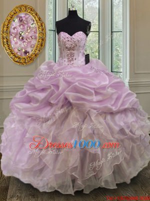 Ball Gowns Sweet 16 Dresses Lilac Sweetheart Organza Sleeveless Floor Length Lace Up