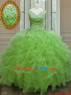 Eye-catching Floor Length Quinceanera Gown Organza Sleeveless Beading and Ruffles