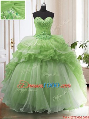 High Quality Organza Sweetheart Sleeveless Court Train Lace Up Beading and Ruffled Layers Ball Gown Prom Dress in