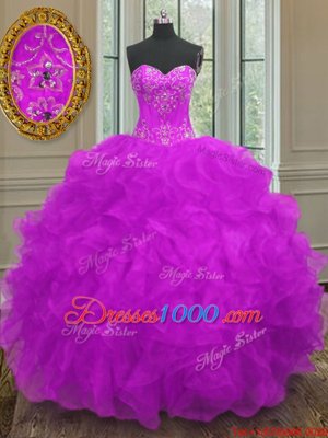 Traditional Purple Sweetheart Neckline Beading and Embroidery and Ruffles Vestidos de Quinceanera Sleeveless Lace Up
