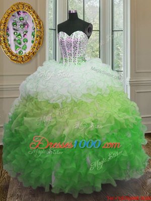 Multi-color Sleeveless Floor Length Beading and Ruffles and Sashes|ribbons Lace Up Vestidos de Quinceanera