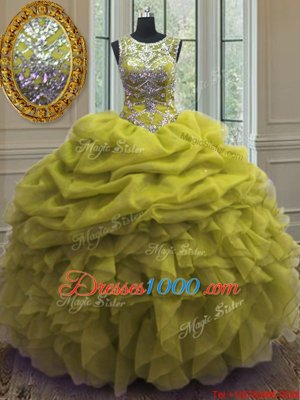 Beauteous Pick Ups Scoop Sleeveless Lace Up Quinceanera Dresses Yellow Green Organza