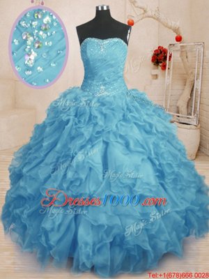 Sumptuous Sweetheart Sleeveless Lace Up Vestidos de Quinceanera Baby Blue Organza