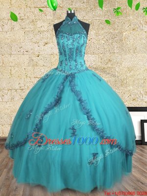 Halter Top Sleeveless Beading Lace Up 15 Quinceanera Dress