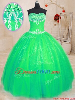 Cheap Sweetheart Sleeveless Tulle and Sequined Quinceanera Dresses Beading Lace Up