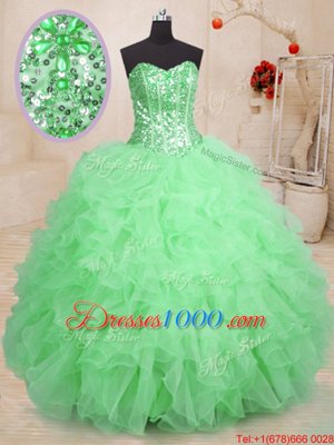Hot Sale Sweetheart Sleeveless Organza Quinceanera Gown Beading and Ruffles Lace Up