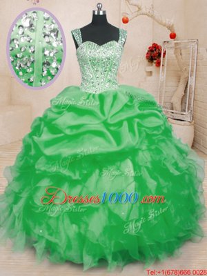 Pick Ups Straps Sleeveless Lace Up Quinceanera Gowns Organza