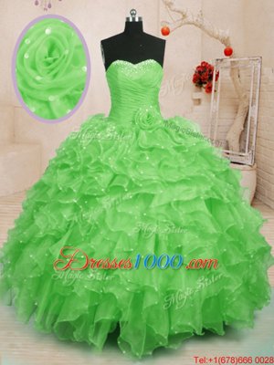 Sleeveless Beading and Ruffles and Hand Made Flower Floor Length Sweet 16 Quinceanera Dress