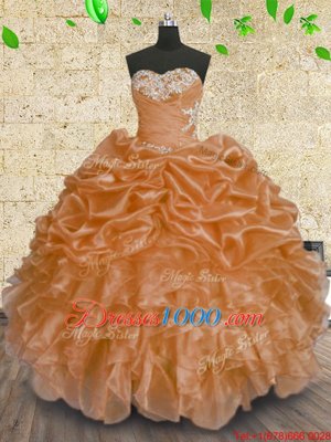 Admirable Sequins Ball Gowns 15 Quinceanera Dress Orange Sweetheart Organza Sleeveless Floor Length Lace Up