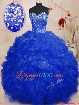 Fashionable Royal Blue Sleeveless Organza Lace Up Quince Ball Gowns for Military Ball and Sweet 16 and Quinceanera