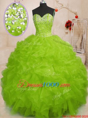 Sleeveless Floor Length Beading and Ruffles Lace Up Ball Gown Prom Dress with
