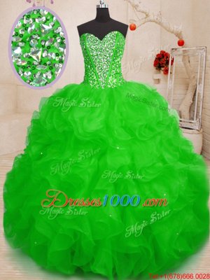 Sleeveless Lace Up Floor Length Beading and Ruffles 15th Birthday Dress