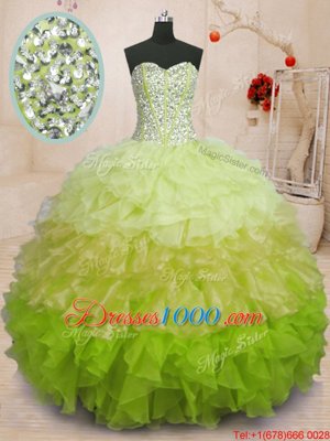 Top Selling Floor Length Multi-color Ball Gown Prom Dress Organza Sleeveless Beading and Ruffles