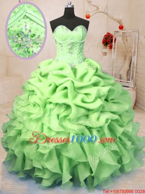 Captivating Yellow Green Organza Lace Up Sweet 16 Dresses Sleeveless Floor Length Beading and Ruffles and Pick Ups