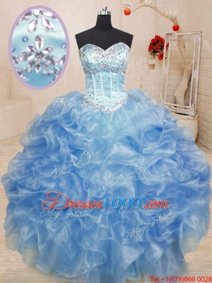 Stylish Organza Sleeveless Floor Length 15 Quinceanera Dress and Beading and Ruffles