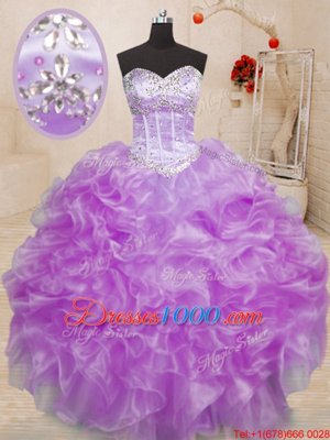 Smart Sleeveless Beading and Ruffles Lace Up Ball Gown Prom Dress