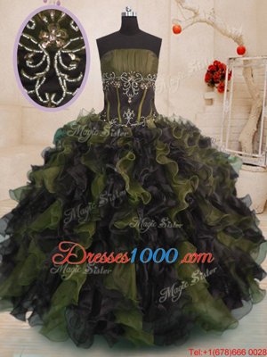 Sweet Multi-color Strapless Lace Up Beading and Ruffles Quinceanera Dress Sleeveless