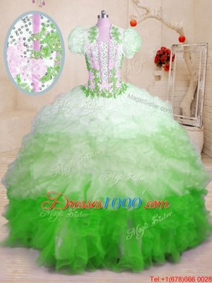 Multi-color Quinceanera Gown Military Ball and Sweet 16 and Quinceanera and For with Beading and Appliques and Ruffles Sweetheart Sleeveless Brush Train Lace Up