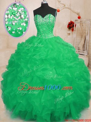 Customized Sweetheart Sleeveless Lace Up Sweet 16 Quinceanera Dress Turquoise Organza