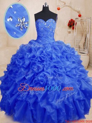 Royal Blue Sweetheart Neckline Beading and Ruffles 15 Quinceanera Dress Sleeveless Lace Up