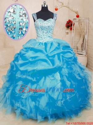 Great Baby Blue Sleeveless Beading and Ruffles and Pick Ups Floor Length Ball Gown Prom Dress