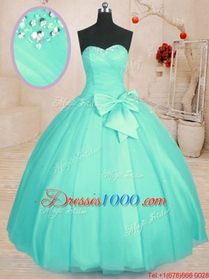 Dramatic Sweetheart Sleeveless Tulle Quinceanera Gowns Beading and Bowknot Lace Up