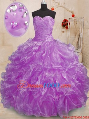 Purple Sweetheart Neckline Beading and Ruffles 15th Birthday Dress Sleeveless Lace Up