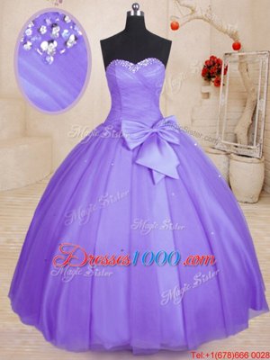Lavender Sweet 16 Dress Military Ball and Sweet 16 and Quinceanera and For with Beading and Bowknot Sweetheart Sleeveless Lace Up