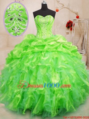 Sleeveless Lace Up Floor Length Beading and Ruffles Ball Gown Prom Dress