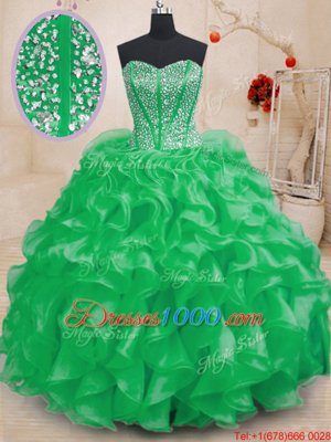 Spectacular Lace Up Sweetheart Beading and Ruffles Quinceanera Gown Organza Sleeveless