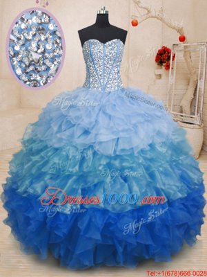 Best Organza Sleeveless Floor Length Ball Gown Prom Dress and Beading and Ruffles