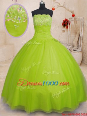 Floor Length Yellow Green Quinceanera Gown Tulle Sleeveless Beading