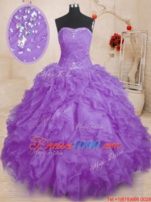 Ball Gowns 15 Quinceanera Dress Lavender Strapless Organza Sleeveless Floor Length Lace Up