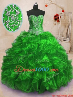 Unique Sweetheart Sleeveless Organza Quinceanera Dress Beading and Ruffles Sweep Train Lace Up