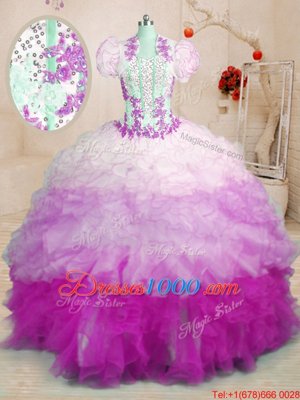Lilac Sleeveless Beading and Ruffles Floor Length Quinceanera Dress