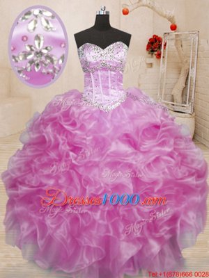 Sleeveless Floor Length Beading and Ruffles Lace Up Sweet 16 Dresses with Lilac