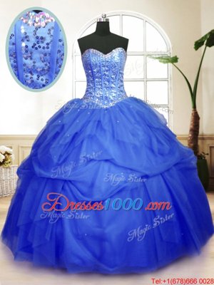 Flare Sleeveless Sequins and Pick Ups Lace Up 15th Birthday Dress