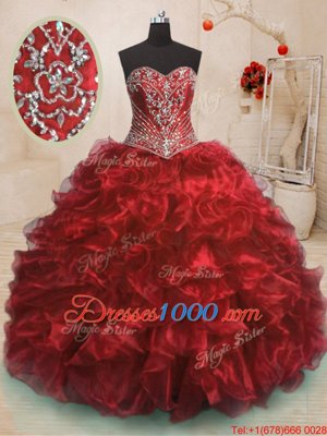 Sweetheart Sleeveless Organza Vestidos de Quinceanera Beading and Ruffles Sweep Train Lace Up
