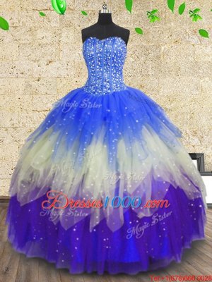 Multi-color Sleeveless Floor Length Beading and Sequins Zipper 15th Birthday Dress