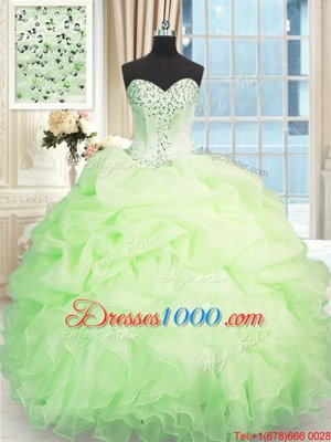 Simple Organza Sweetheart Sleeveless Lace Up Beading and Ruffles 15 Quinceanera Dress in Apple Green