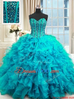 Sleeveless Lace Up Floor Length Beading and Ruffles and Sequins Sweet 16 Dress