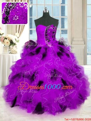 Multi-color Lace Up Sweet 16 Dress Beading and Ruffles Sleeveless Floor Length