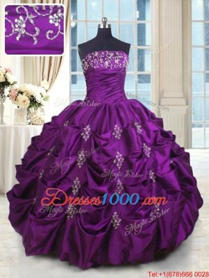 Sexy Eggplant Purple Lace Up Sweet 16 Dresses Beading and Appliques and Embroidery and Pick Ups Sleeveless Floor Length