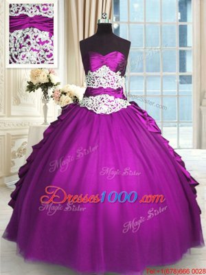 High Quality Beading and Lace and Ruching and Pick Ups 15 Quinceanera Dress Eggplant Purple Lace Up Sleeveless Floor Length