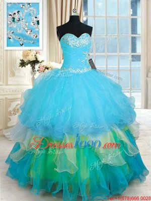 Elegant Organza Sleeveless Floor Length Sweet 16 Quinceanera Dress and Beading and Ruffles