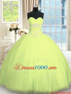 Sweetheart Sleeveless Tulle 15 Quinceanera Dress Appliques Lace Up